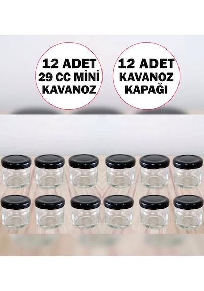 12 Adet Siyah Kapaklı 29 Cc Minik Cam Kavanoz 29 Ml Küçük Numune Kavanozu Mini