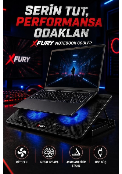 Fury Laptop Soğutucu Çift Fanlı Ayarlanabilir Dizüstü Bilgisayar Soğutma Fanı
