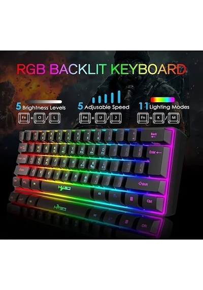 Blue Switch Mini Rgb Oyun Klavyesi Gaming Mekanik 62 Tuşlu 18 Rgb Led Usb Type-c Kablo