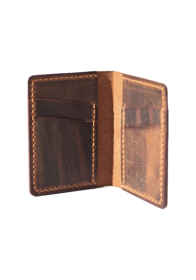 Kişiye Isme Özel Bifold Dik Para Bölmeli Deri Cüzdan Camel