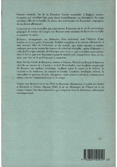 Mémoires D'un Antisémite - By Gregor Von Rezzori 1.baskı