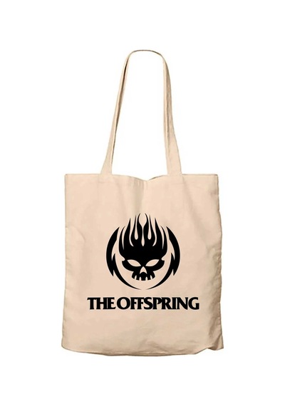 The Offspring Logo Skull Text Krem Fermuarlı Bez Çanta Gabardin