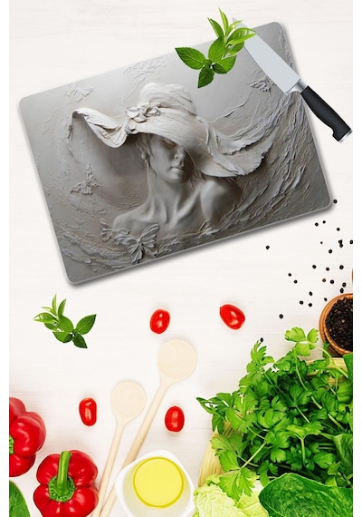 Tablo Desenli Cam Kesme Tahtası 30 Cm X 40 Cm