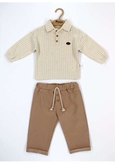 Babyhola Polo Yaka Bayramlık Erkek Bebek İkili Alt Üst Takım Set 2222 Kahverengi