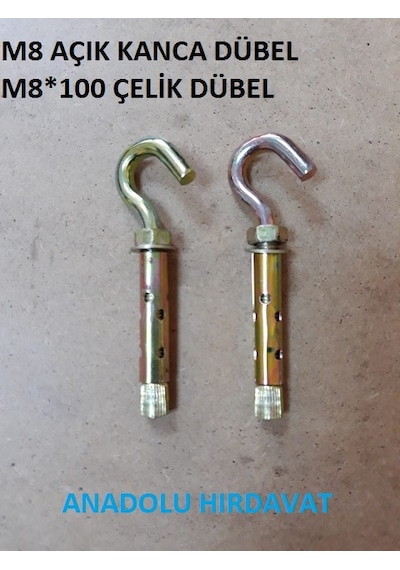 Kancalı Çelik Dübel M8 x 100 Mm Açık Kanca 4 Adet Gönderlir