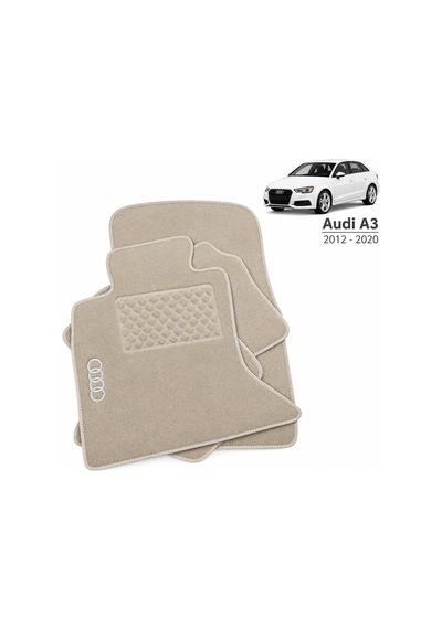 Oto Halı Paspas Seti Audi A3 2012-2020 Uyumlu Sline Sport Kaymaz & Şık Tasarım - Bej Logolu