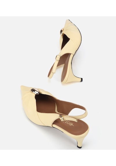 Hotiç Kadın Deri Sarı Gold Tokalı Arkası Açık Kısa Topuklu Stiletto 01ayh321440a520 01ayh321440a520