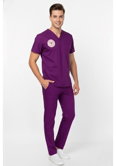 Unisex Byzantium Mor Soft Likra Scrubs Ebe Üniforma Takımı Sağlık Bakanlığı Yeni Yönetmeliğe Uygun Mor