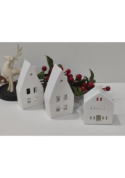 Home Yılbaşı Ev Mumluk Seti, Beyaz Yüksek Kaliteli Malzeme Dekoratif Obje, Biblo, Ev Dekoru, Masa Dekoru, Yılbaşı Dekoru, Hediyelik Beyaz