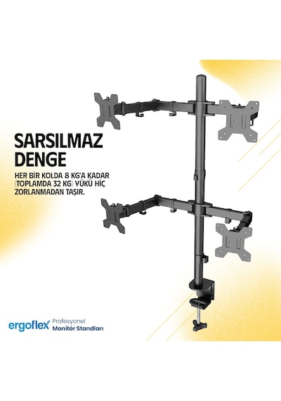 Ergoflex EF54 Steel Design 2 - 8 KG Quad Ekran Asansörlü 13'' - 27'' Monitör Standı