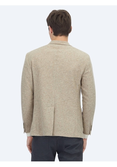 Kip Bej Desenli Modern Fit Yün Karışımlı Örme Ceket Bej
