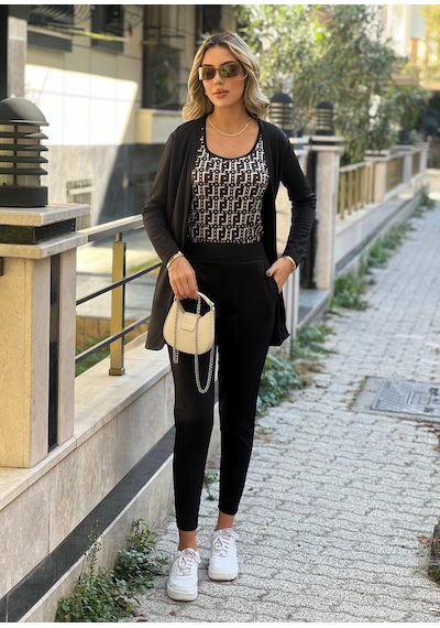 Ge Ticaret Kadın Uzun Kollukrep Üçlü Takım Siyah