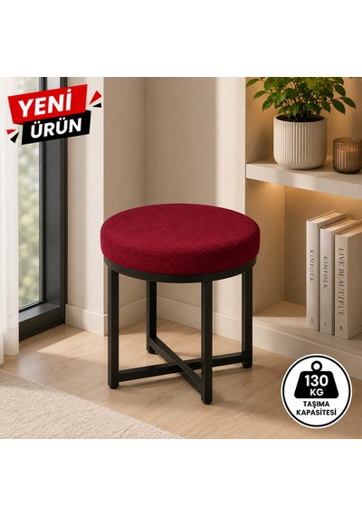 Ziro Tekli Puf Takımı Tabure Bench Makyaj Sandalyesi Siyah Ayak Bordo