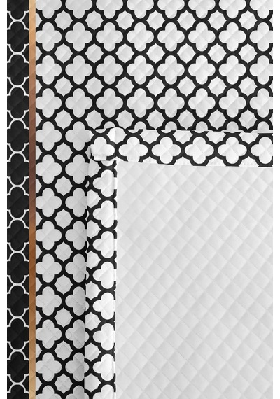 Geometrik Siyah Beyaz Tek Kişilik Pike Takımı - Modern Kapitone Mevsimlik Yatak Örtüsü 160x220 Cm Kadife Günce Harmonu