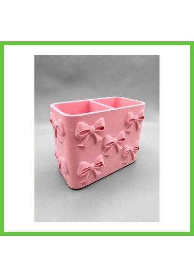 Bezos 3d Baskı Fiyonk Desenli Bölmeli Kalemlik - Masaüstü Organizer - Pembe Dmc