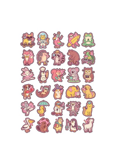 30 Adet Pop-art Eğlenceli Hayvanlar Sticker Seti - Laptop Defter Telefon Çok Renkli