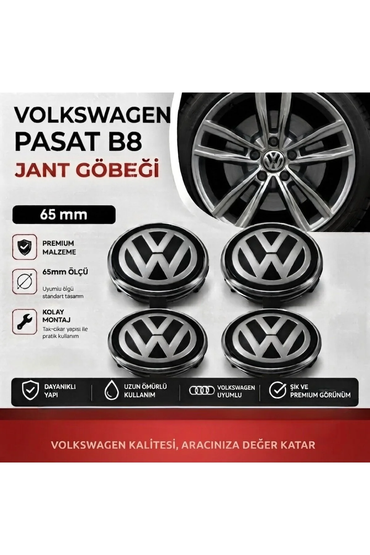 Universal Volkswagen Uyumlu Pasat B8 Tip Jant Göbeği Arması 65 Mm