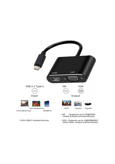 Type C To Hdmı+vga Çevirici Dönüştürücü Adaptör Usb C Çevirici