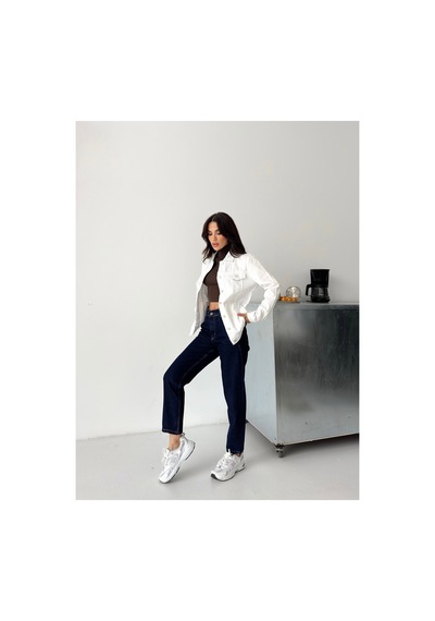Kene Jeans Keten Beyaz Boyfriend Tam Kalıp Düğmeli Ceket Beyaz