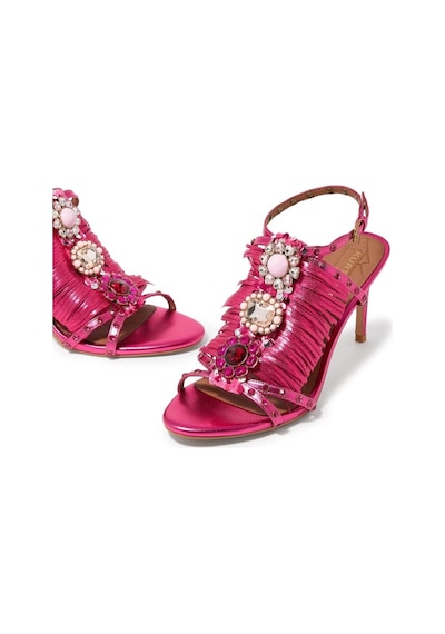 Kurt Geiger Jewel Fringe 90 Lüks Topuklu Deri Sandalet Topuklu Ayakkabı Pembe 39
