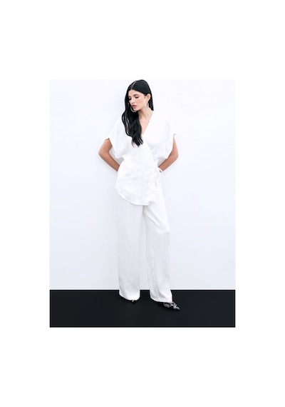 Sateen Cepli Bol Pantolon - Ekru-136044 Ekru