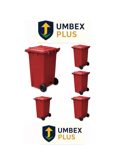 Umbex 5 Adet Plastik Çöp Konteyneri Çöp Kovası 240 Lt Isıya Karşı Dayanıklı Kırmızı