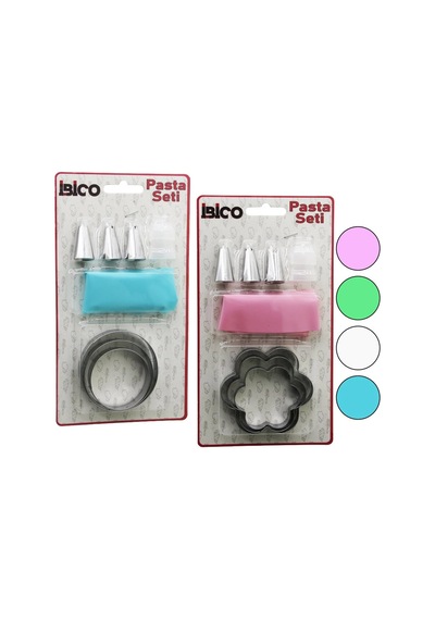 8pcs Pasta Süsleme Seti - 3-kurabiye Kalıp Yuvarlak - Çiçek 1-krema Torbası - 3-metal+1-pls.uç Bx40 150 Mm