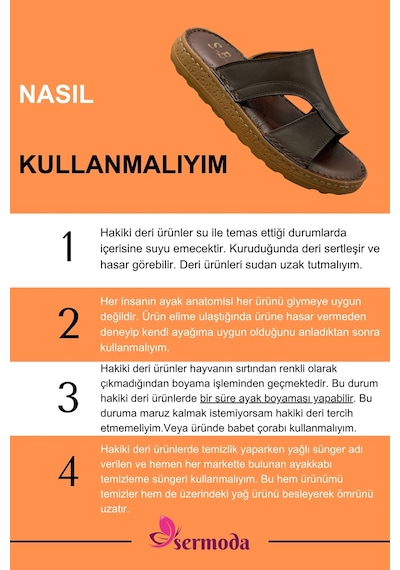 Sermoda Hakiki Deri Erkek Terlik - Yumuşak Kalın Taban Tabanlı Hakiki Deri Erkek Terlik A Kahve