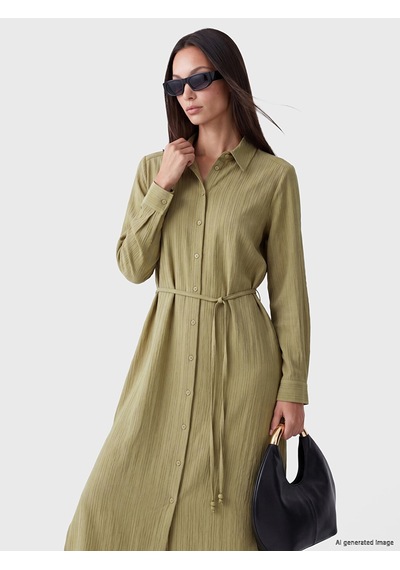 Lcw Everyday Yeşil Oversize Gofre Kadın Gömlek Tunik