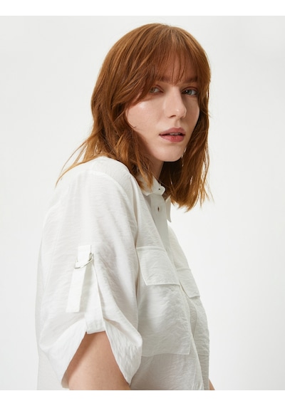 Koton Kısa Kollu Gömlek Kapaklı Cep Detaylı Rahat Kalıp Kırık Beyaz 4spk60004uw Ekru