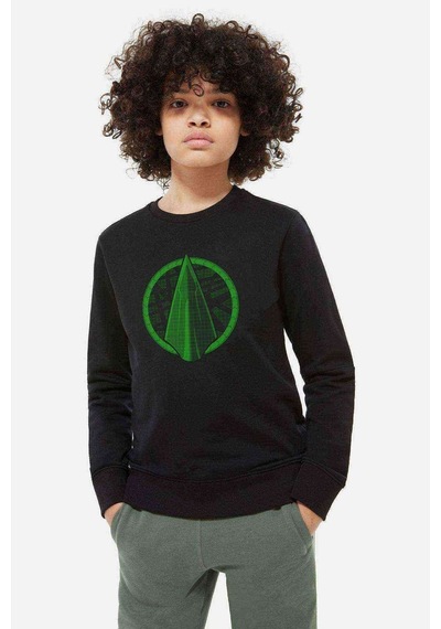 Tshirthane Arrow Logo Classic Baskılı Unisex Çocuk Siyah Sweatshirt