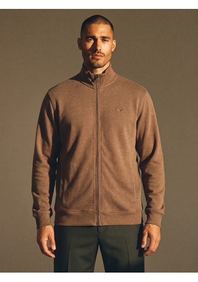 Maccali Erkek Kahve Büyük Beden Pamuklu Fermuarlı Sweatshirt Kahverengi