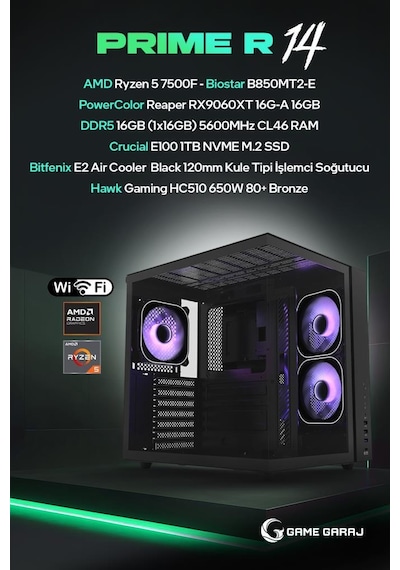 Game Garaj PRIME-R14 R5-7500F 16 GB RX9060XT 16 GB 1 TB SSD Free Dos Oem Paket Masaüstü Oyuncu Bilgisayarı