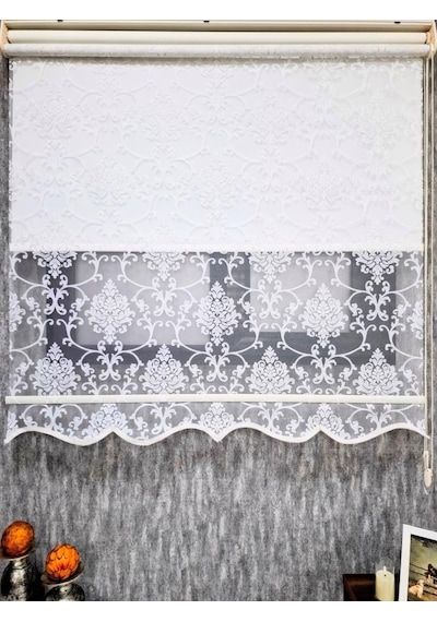 Bbb Simli Damask Desenli Çift Mekanizmalı Tül Stor Perde Ekru Mt1018s Ekru