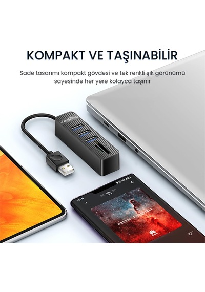 Tr Usb 2.0 Sd - Microsd Kart Okuyucu Ve 3 Port Usb Çoklayıcı Hub