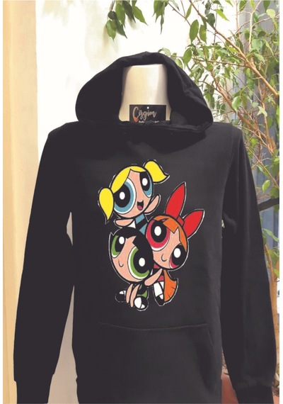 Pisa Art Unisex Siyah Kapüşonlu Powerpuff Girls Baskılı Sweatshirt Hrmsw2059 Siyah