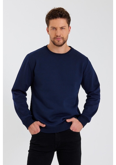 MMetalic Bisiklet Yaka Etiket Detayı İçi Pamuklu Erkek Sweatshirt Lacivert