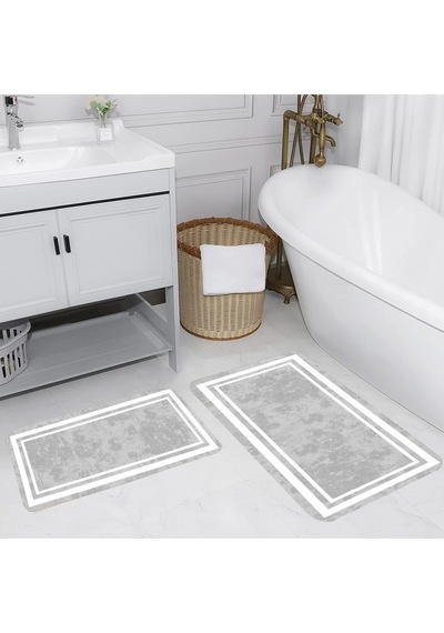 Rovigo Home Baskılı Kaymaz Taban 2 Li Banyo Paspas Takım Rvg5111-100X60-60X50 Gri