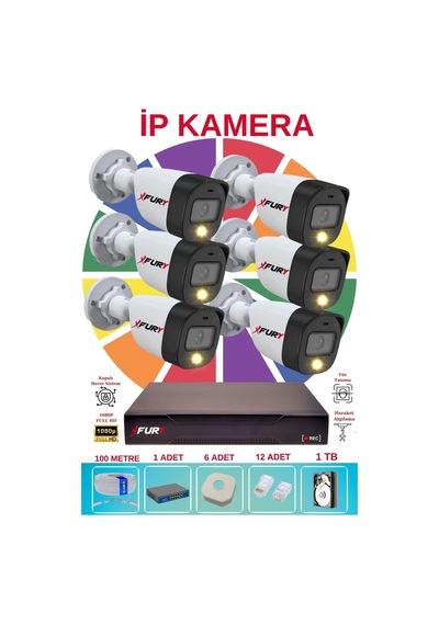 Fury 6 Lı Ip Güvenlik Kamera Seti Sesli 4mp Gece Renkli Su Geçirmez 5515s 1tb