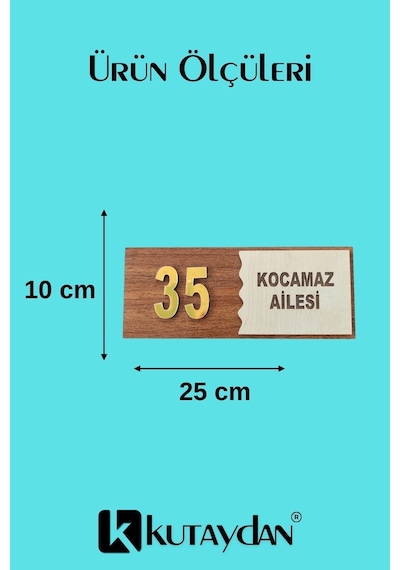 Tr Kişiselleştirilebilir Ahşap Kapı Tabelası, 25x10 Cm