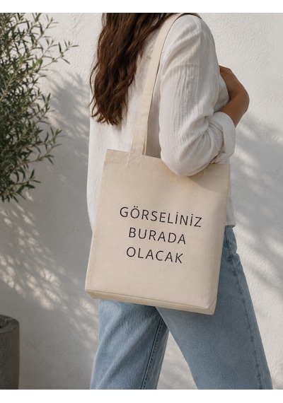 Lunora Collection Kişiye Özel Tasarım Körüklü Kanvas Bez Çanta Ham Renk