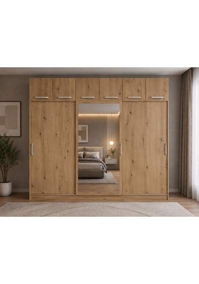 Luma Tamamı Mdf Sürgü Kapaklı Dolap Gardırop Yüklüklü Çam 240 Cm