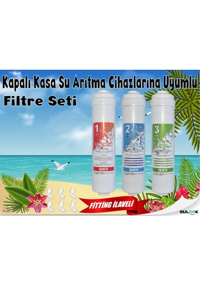 Sulook Kapalı Kasalara Uyumlu Su Arıtma Filtre Seti 3'Lü Inline