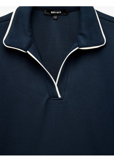 Koton Modal Kumaş Regular Fit Biyeli Kısa Kollu Polo Yaka Tişört Lacivert 7wak50132ek