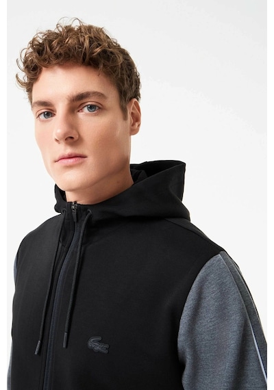 Lacoste Mens Full Zip Slim Fit Hoodie Erkek Slim Fit Kapüşonlu Sweatshirt Siyah Siyah - Gri