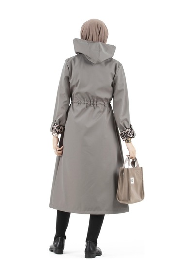 Sevitli Leopar Detaylı Trençkot-füme-2958-füme Füme