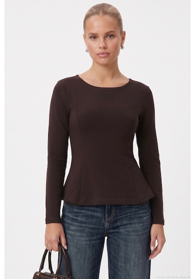 Ritnice Kadın Runa New Premium Acı Kahverengi Peplum Bluz