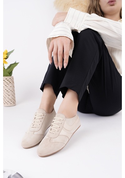 Muggo Vibe Bağcıklı Günlük Kadın Sneaker Spor Ayakkabı Bej