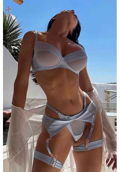 Alenka Saten Jartiyer Set - Mavi