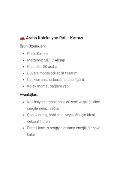 Araba Koleksiyon Rafı 50'li - Kırmızı Renk Hotweels Ve Matcbox Arabaları İçin Uygun Koleksiyonluk